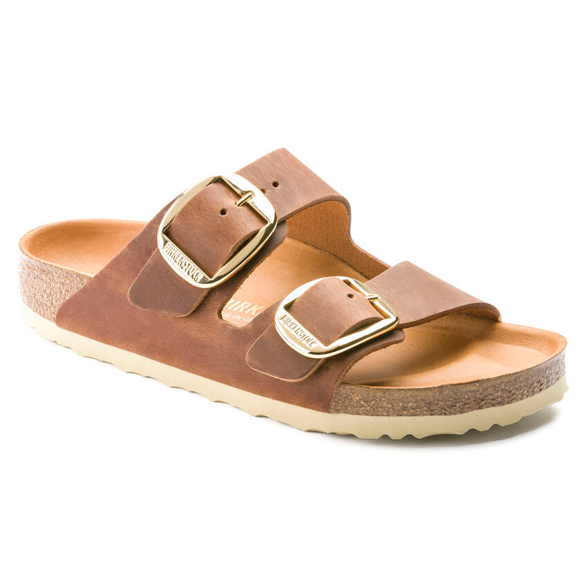 Birkenstock, Arizona Big Buckle Classic Footbed Sandal in Cognac Oiled Leather CLOSEOUTS