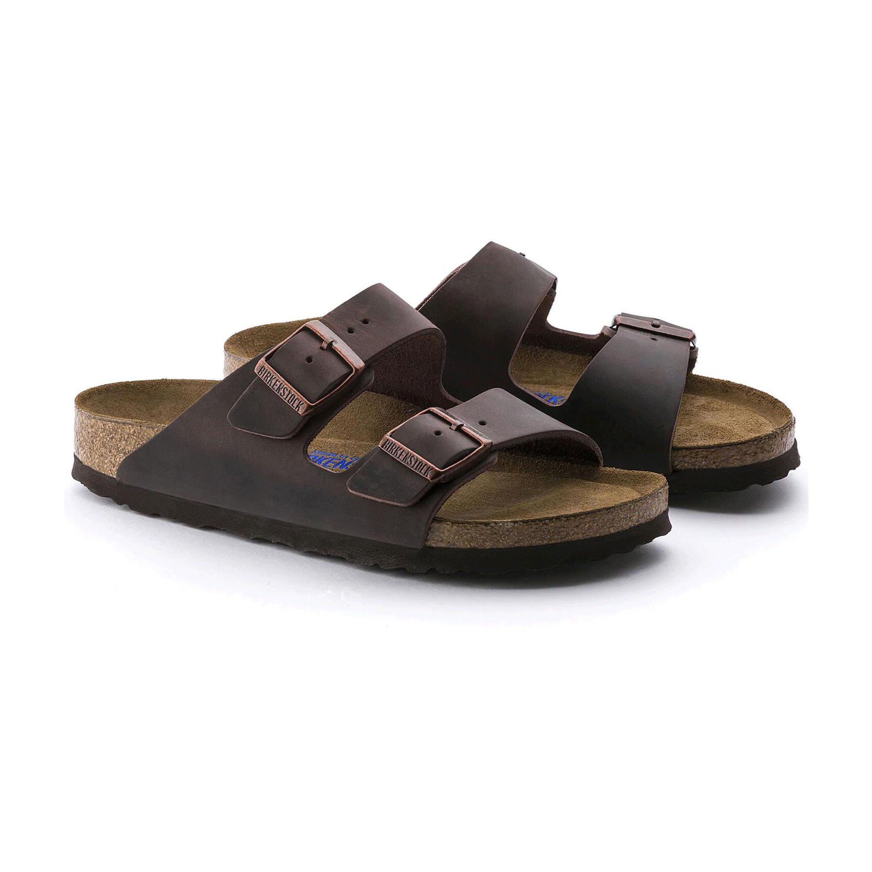Birkenstock, Arizona Soft Footbed Habana - Sandalo in pelle oliata marrone scuro - Regolare/Largo