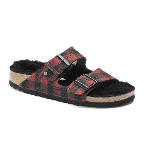 Birkenstock, Birkenstock Arizona Wool Narrow Slide Sandal (Donna) - Plaid Rosso/Nero