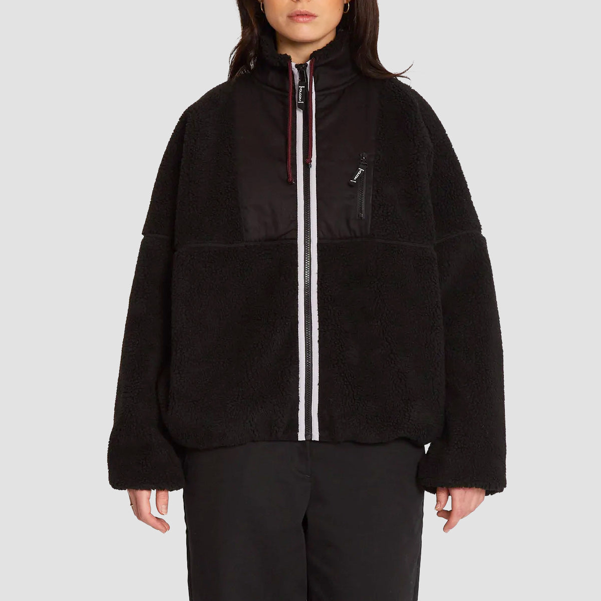 Volcom, Volcom Fuzoff From The Strange Zip Sherpa Fleece Jacket Nero - Donna