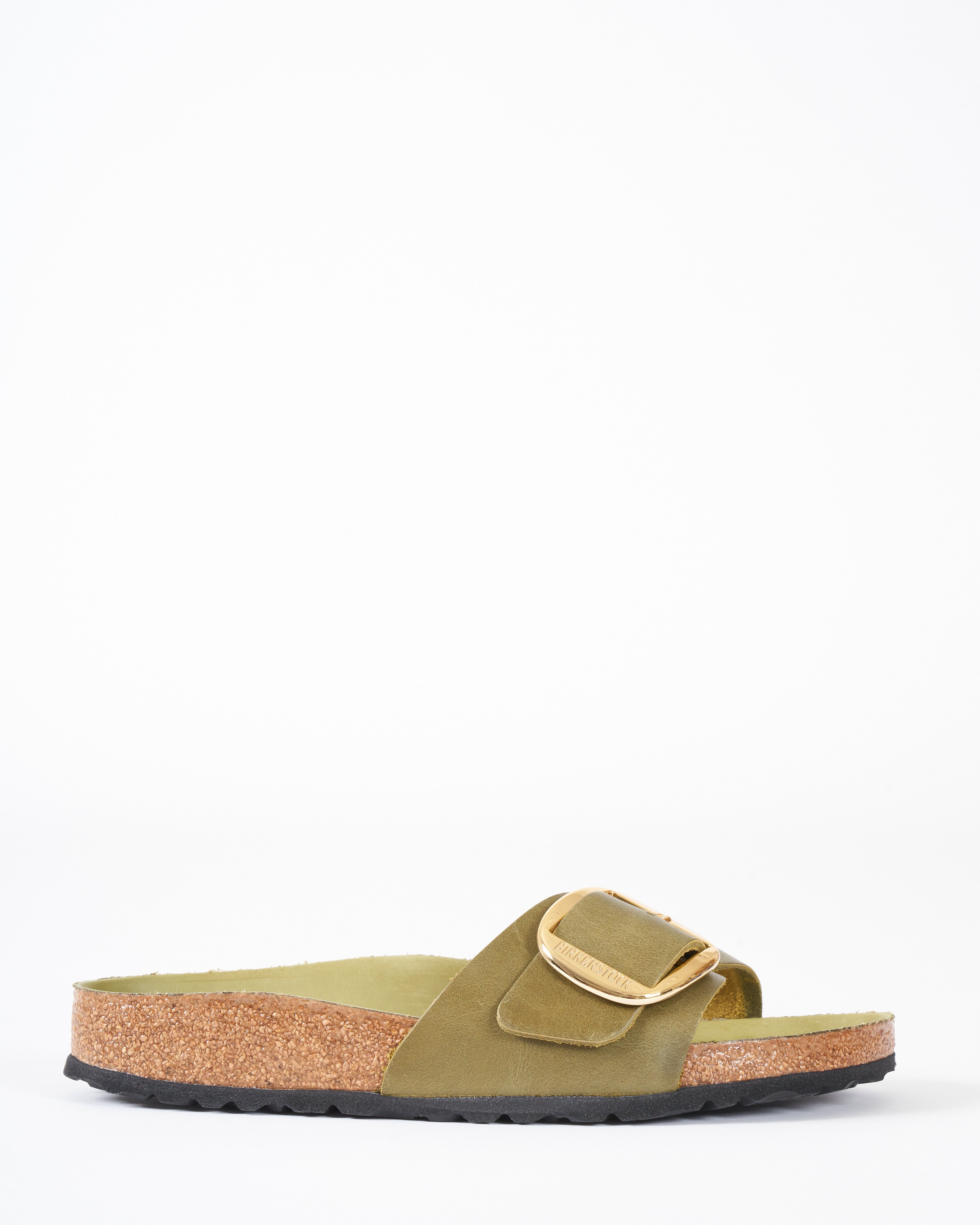 Birkenstock, sandalo madrid con fibbia grande - pelle oliata verde oliva