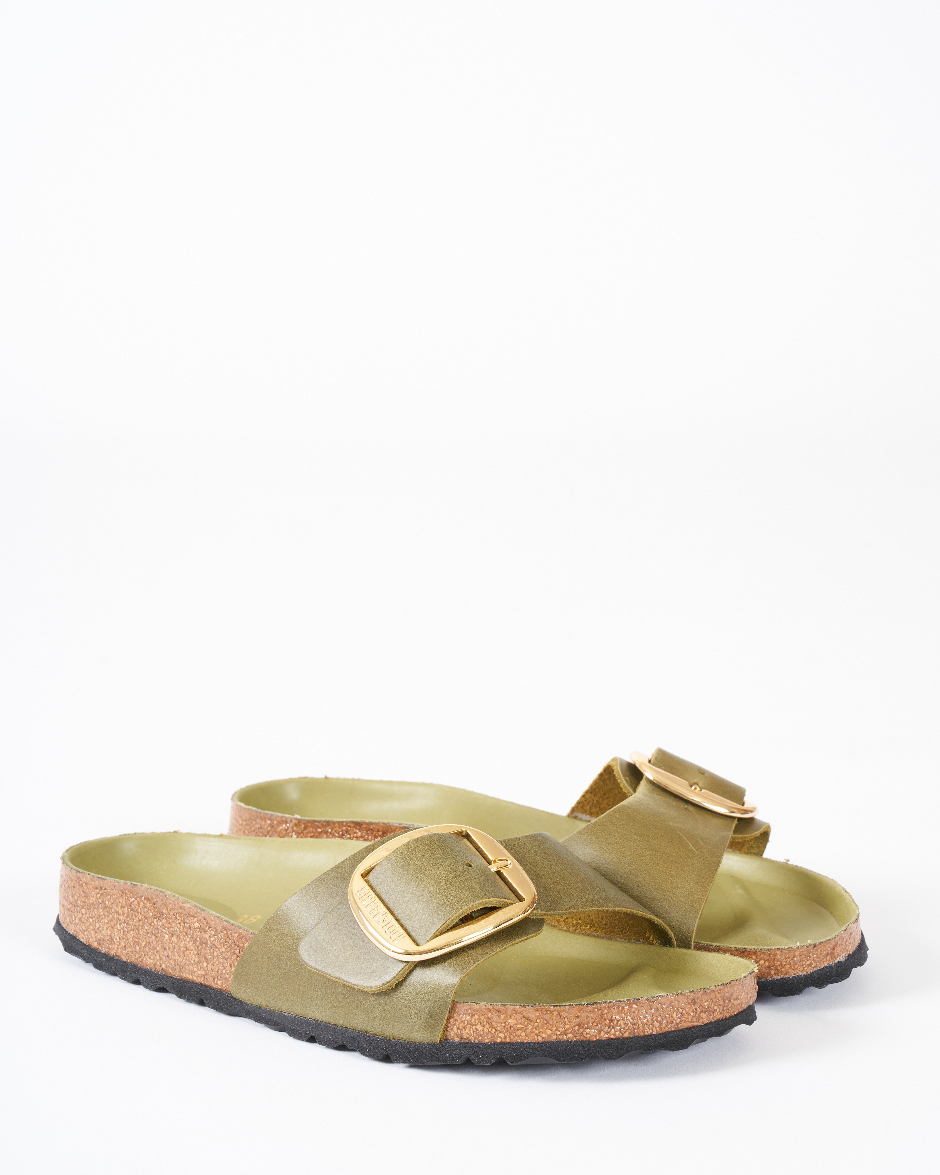 Birkenstock, sandalo madrid con fibbia grande - pelle oliata verde oliva