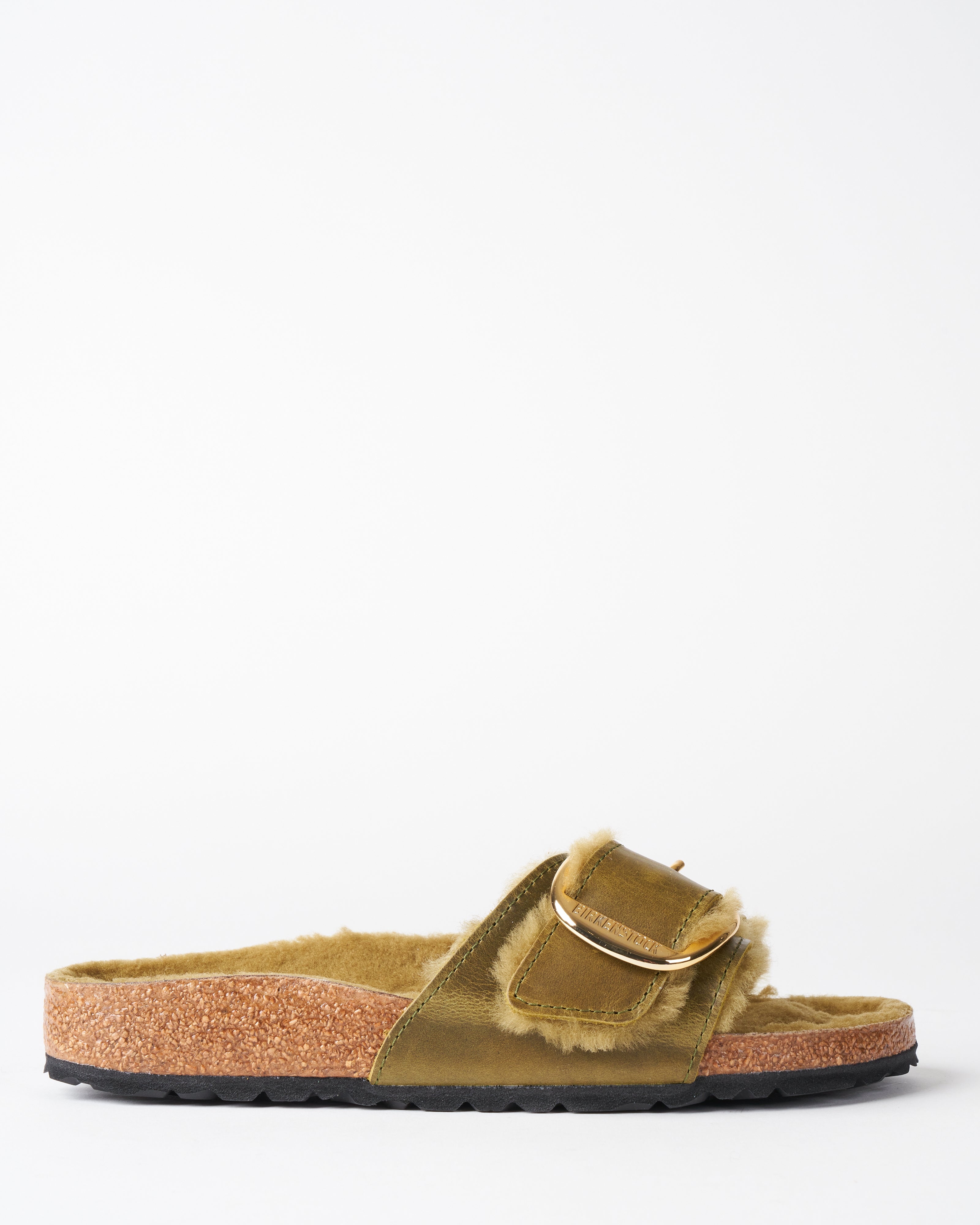 Birkenstock, sandalo madrid con fibbia grande - pelle oliata verde oliva/carboncino verde oliva